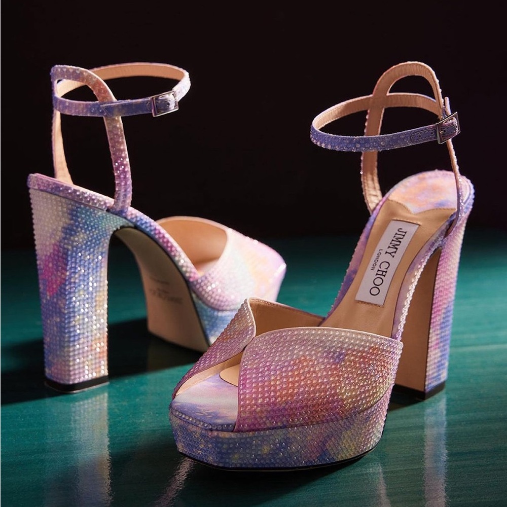 Jimmy Choo Sacaria Multicolor Crystal Platform Heels